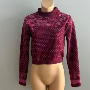 Women's Cropped Burgundy Fair Isle Knit Sweater by Fabletics Size M